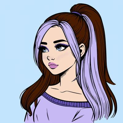 realistic girl with a high ponytail