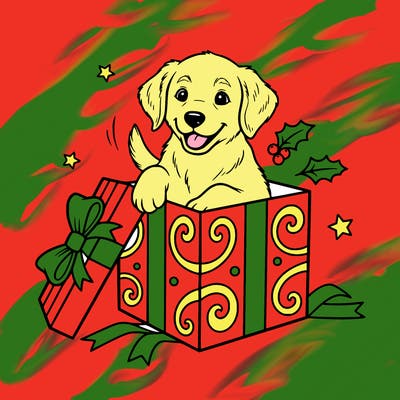 puppy inside a christmas present