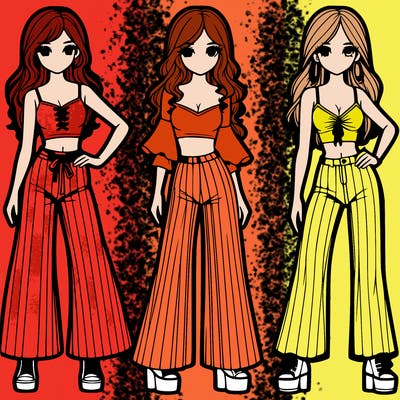 girls with flare pants and crop tops realistic