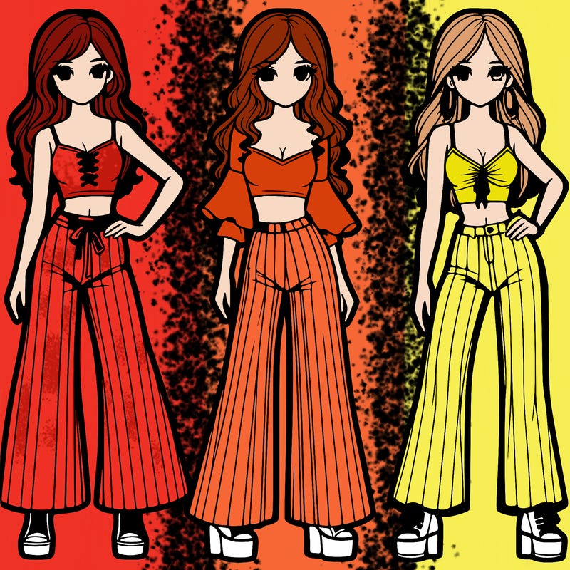 girls with flare pants and crop tops realistic