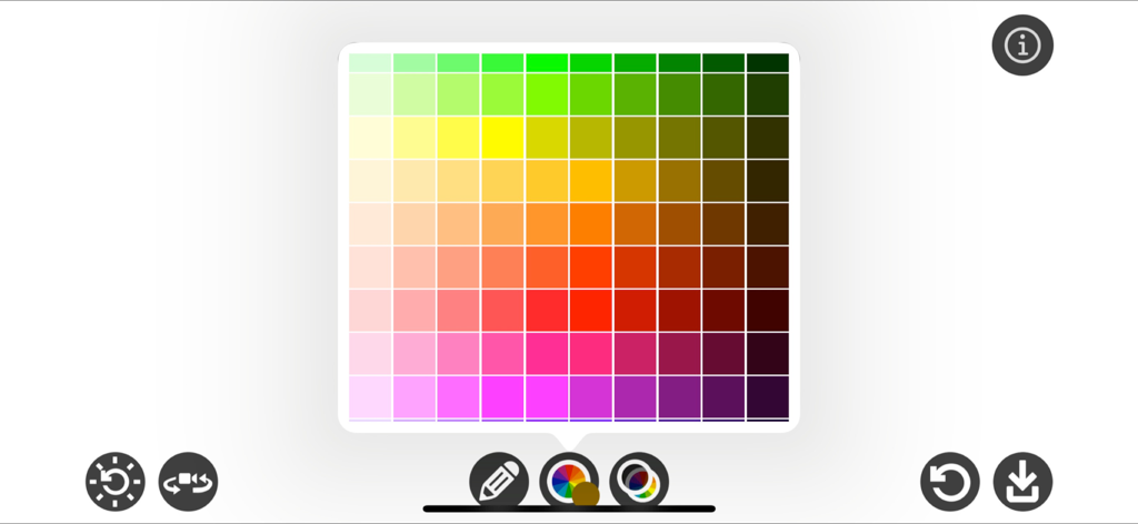 Pixel Draw 3D - Die Farbauswahl-Oberfläche in der Pixel Draw 3D App mit einem großen Raster von Farbfeldern