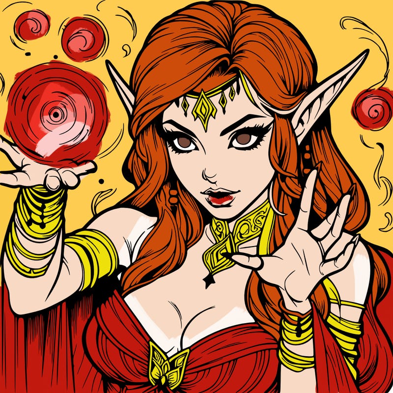 realistic scary beautiful elf sorceress casting spell