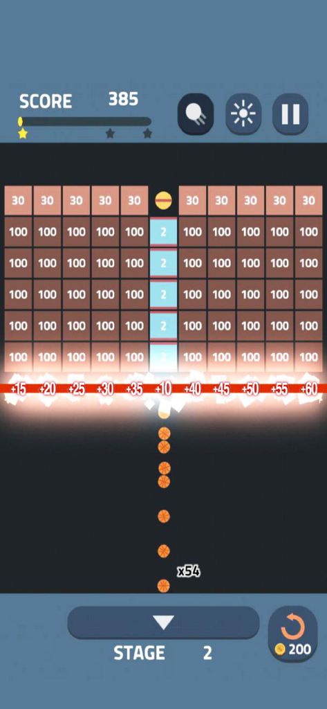 Bricks Master Legend - Gameplay of Bricks Master Legend showing a chain of balls breaking numbered bricks in portrait mode