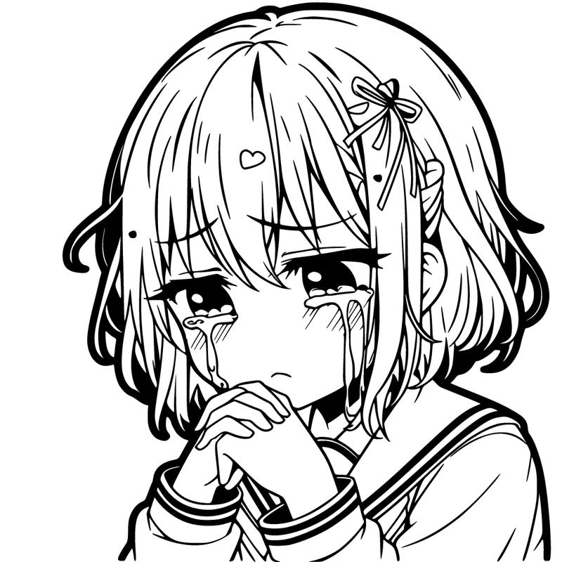 depressed anime girl crying