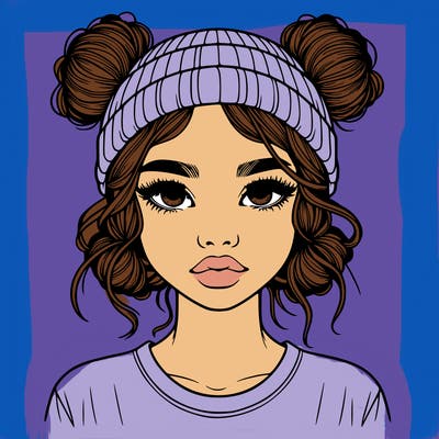 realistic girl with buns in her hair with a beanie on