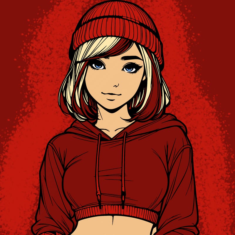 realistic girl with cropped hoodie and beanie