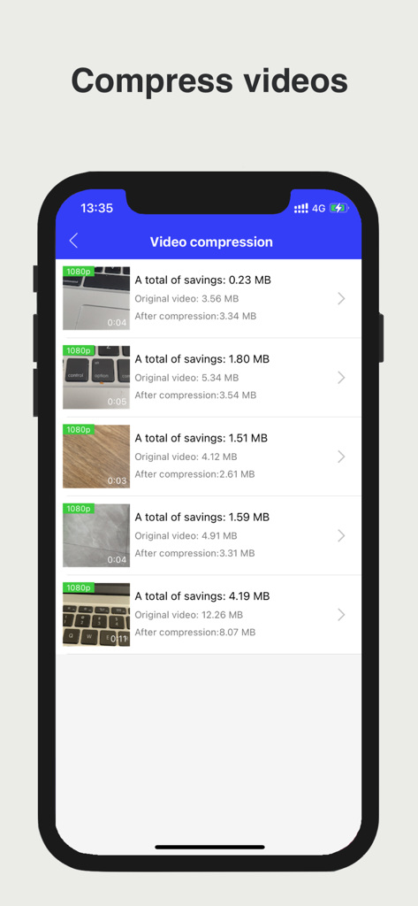 Super Cleaner App zeigt Videokomprimierungsergebnisse und Speicherplatzersparnis