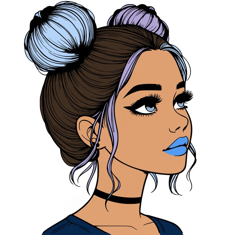 realistic girl with buns on the top of her head