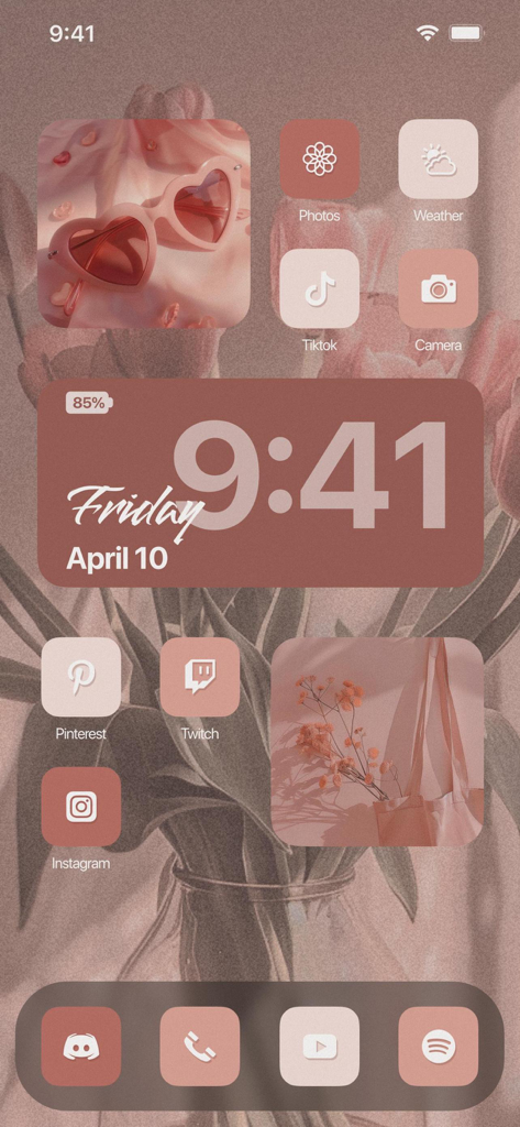 Aesthetic: App icons & Widgets - ピンクをテーマにしたiPhoneホーム画面、カスタムの美的なアイコンとウィジェット付き