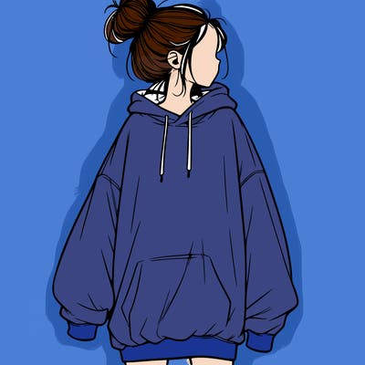 realistic girl with a oversized sweatshirt on and a bun