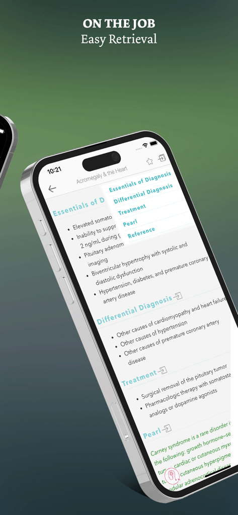 Interfaz de aplicación médica que muestra los elementos esenciales de diagnóstico y tratamiento de cardiología