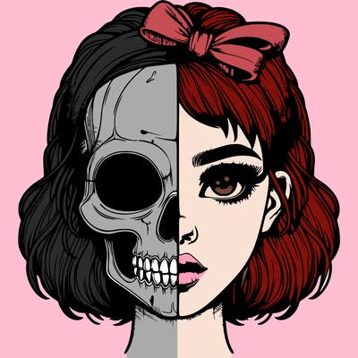 realistic girl with half skull mask