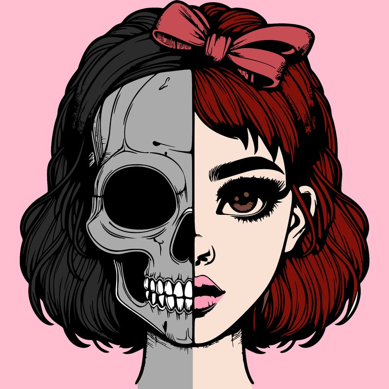 realistic girl with half skull mask