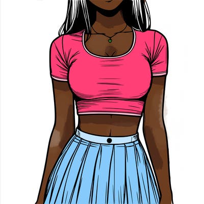 realistic girl wearing crop top and skirt