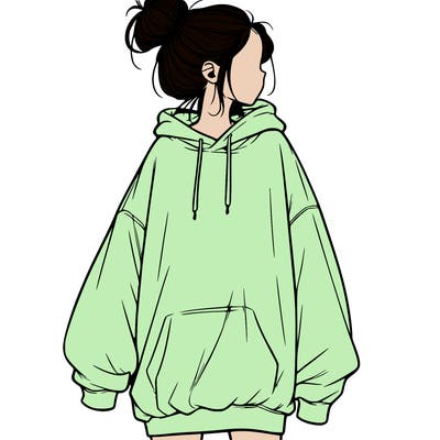 realistic girl with a oversized sweatshirt on and a bun