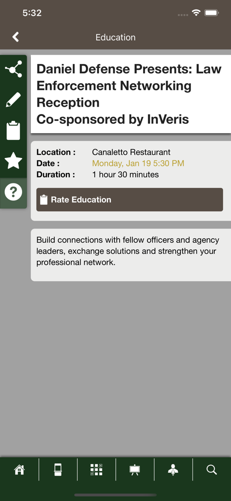 SHOT Show Mobile - SHOT Show Mobile app screen displaying details for a law enforcement networking event