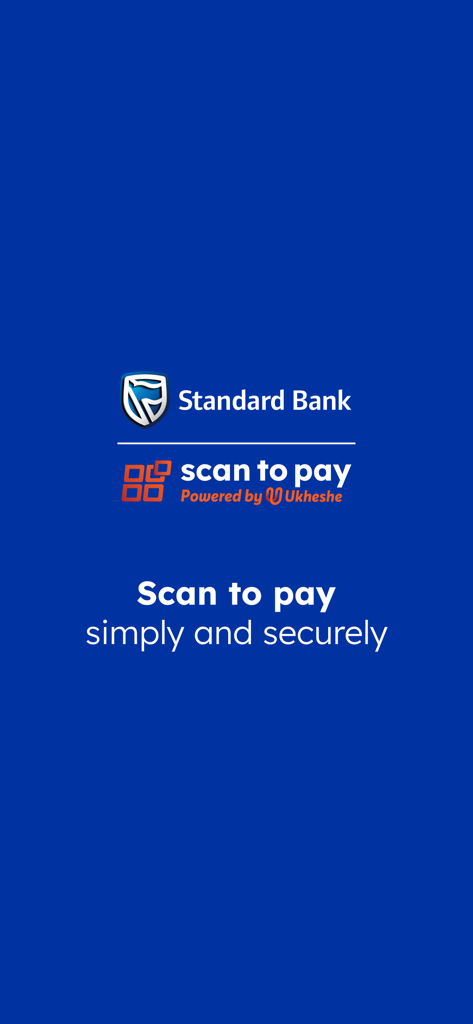 Standard Bank Scan to Pay - Standard Bank Scan to Pay app intro screen showing the bank logo and tagline