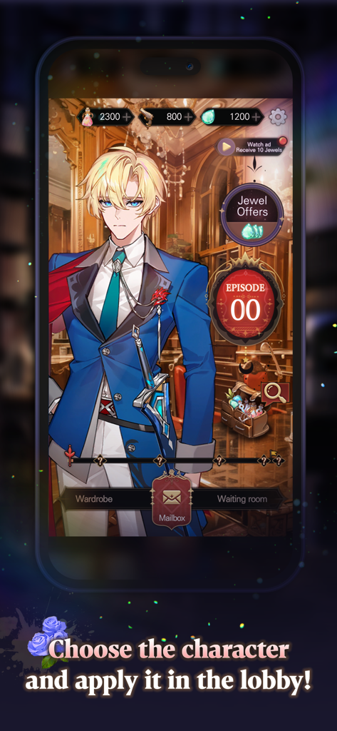 Secret kiss with knight: Otome - Blonde knight character in the game lobby of Secret kiss with knight Otome