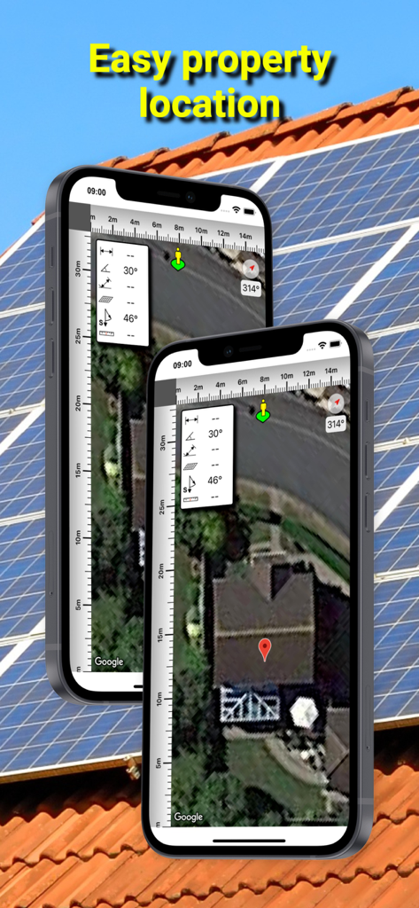 RoofSnoop - RoofSnoop app interface showing satellite property location and roof measurement tools for solar installations