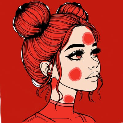 realistic girl with buns on the top of her head