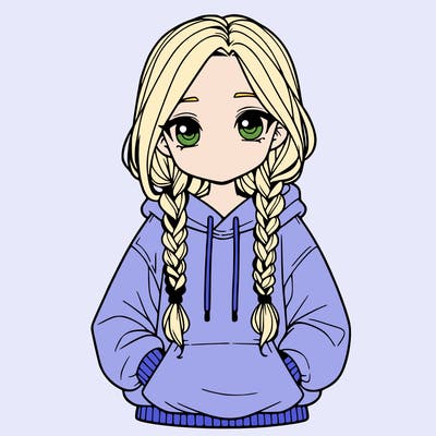 a realistic girl with a oversized hoodie and she has braids