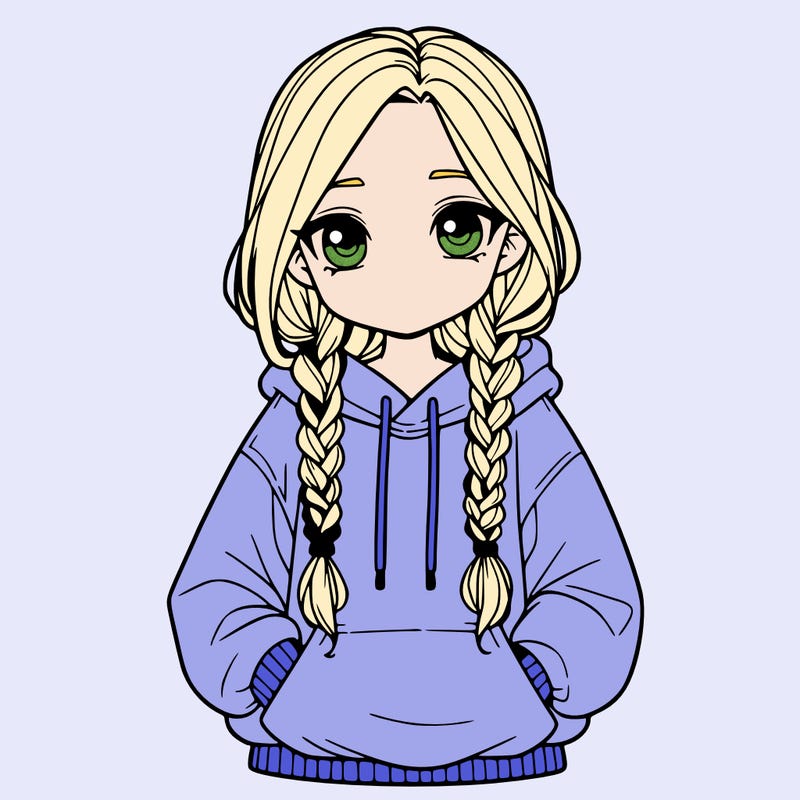a realistic girl with a oversized hoodie and she has braids