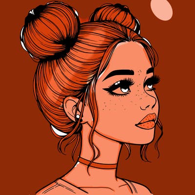 realistic girl with buns on the top of her head