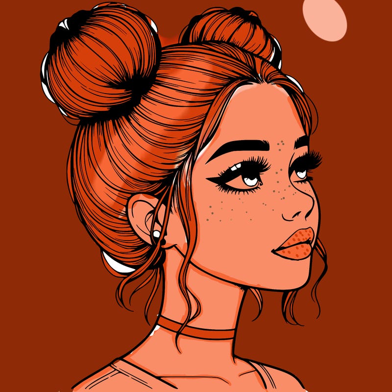 realistic girl with buns on the top of her head