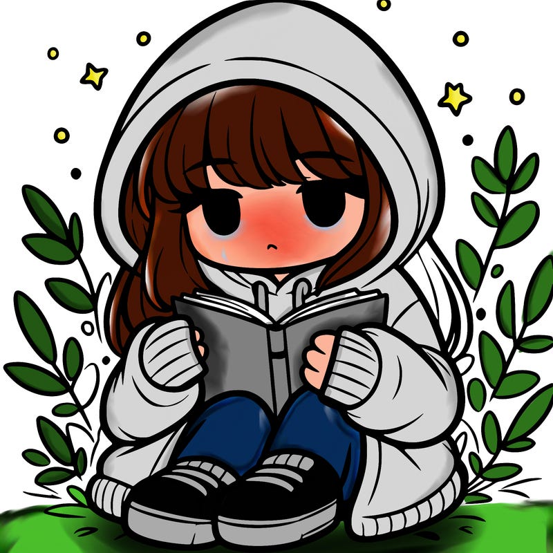 girl in oversized hoodie reading a book
