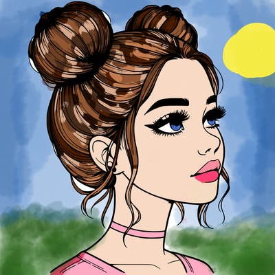 realistic girl with buns on the top of her head