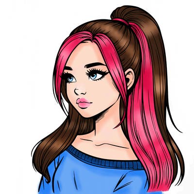 realistic girl with a high ponytail