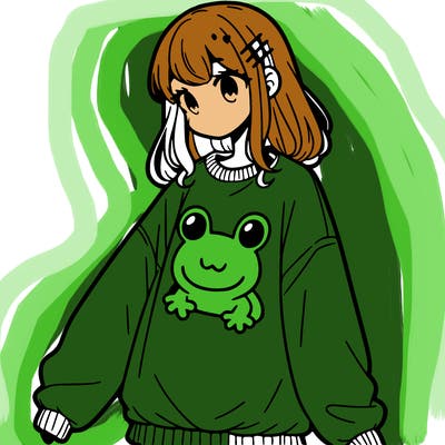 girl wearing frogging sweatshirt