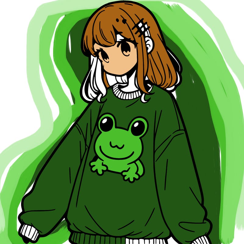 girl wearing frogging sweatshirt