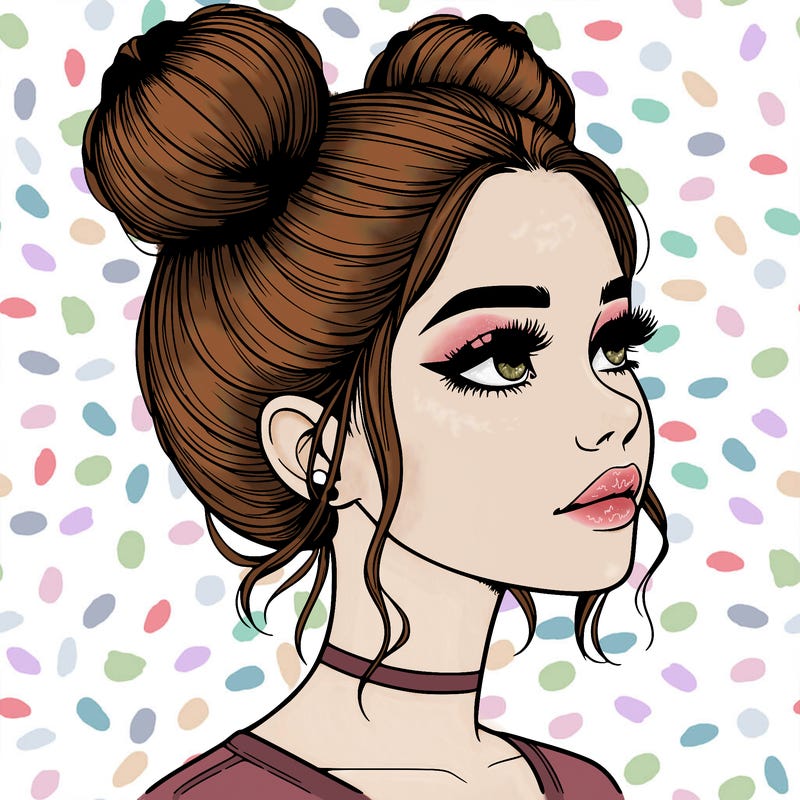 realistic girl with buns on the top of her head