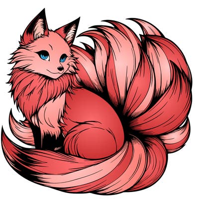 realistic detailed 9 tailed anime fox