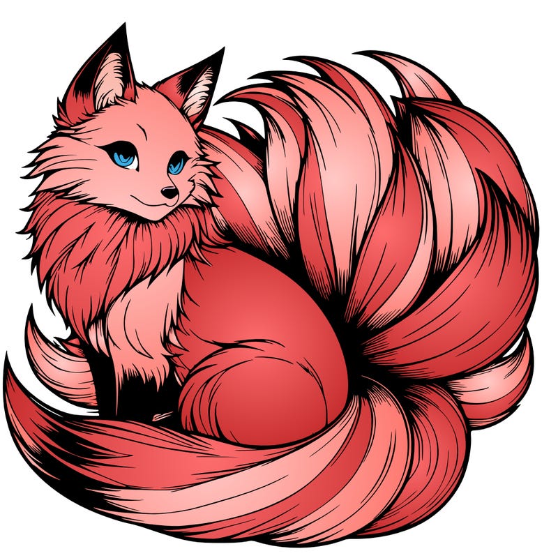 realistic detailed 9 tailed anime fox