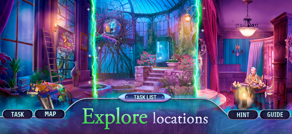 Paranormal Files 9: F2P - Un misterioso invernadero con un portal brillante en el juego de objetos ocultos Paranormal Files 9.