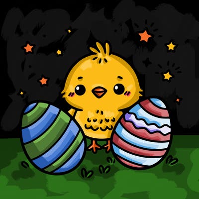 cute easter chick with eggs