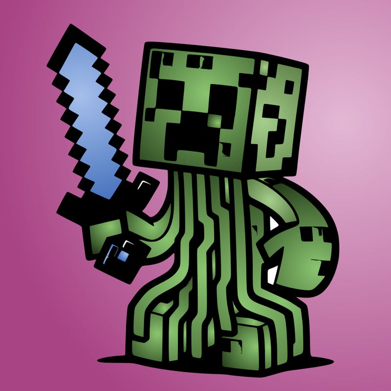 minecraft creeper holding netherrite sword