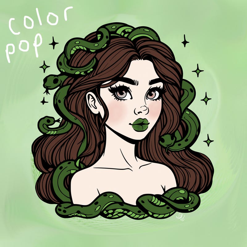 realistic girl with snakes as hair