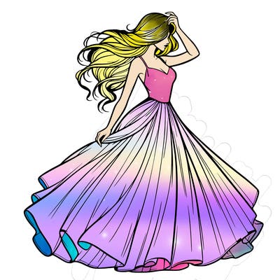 realistic woman with dress flowing in the wind