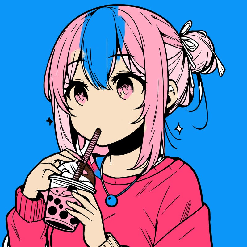 manga character drinking boba
