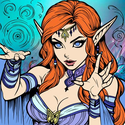 realistic scary beautiful elf sorceress casting spell