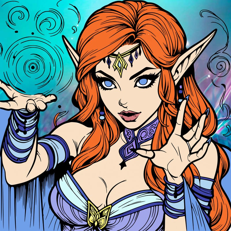 realistic scary beautiful elf sorceress casting spell