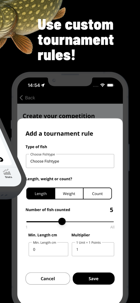 FishChamp - Fishing Challenges - Interface for creating custom fishing tournament rules in the FishChamp app