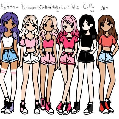 a group of girls wearing crop tops and shorts