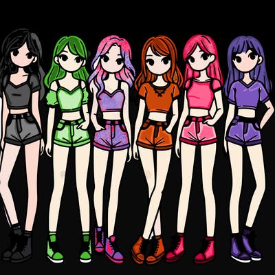 a group of girls wearing crop tops and shorts