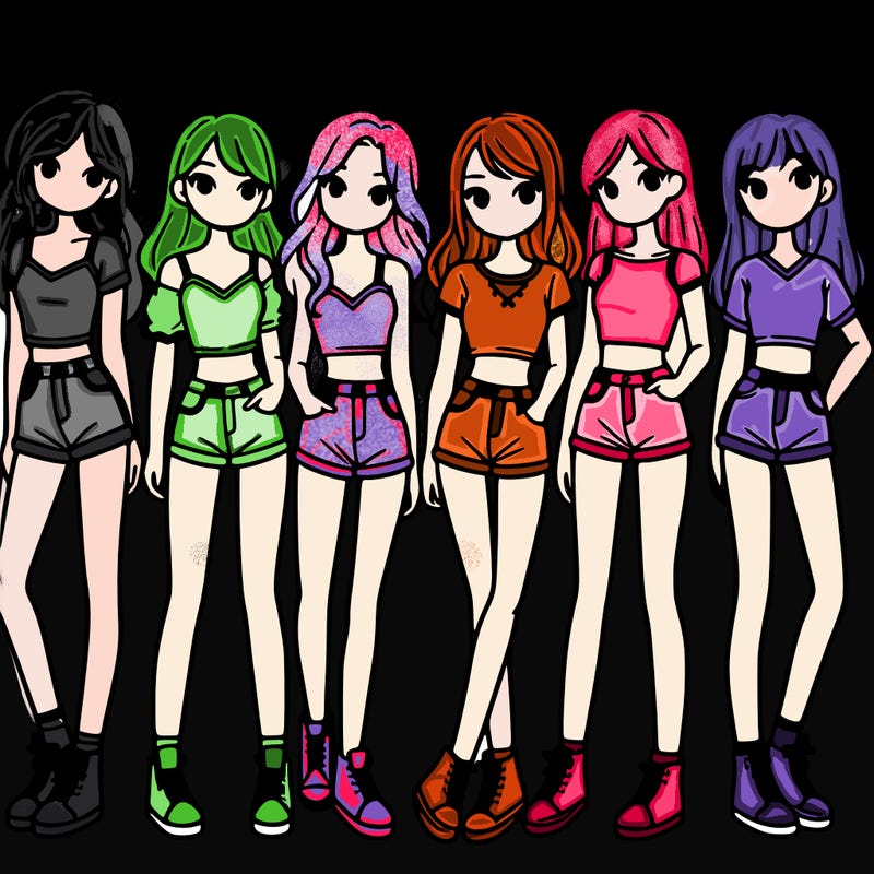 a group of girls wearing crop tops and shorts