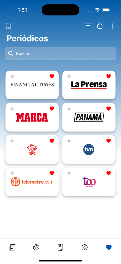 Periódicos de Panamá - Main dashboard of the Periodicos de Panama mobile app showing a grid of news sources and magazines