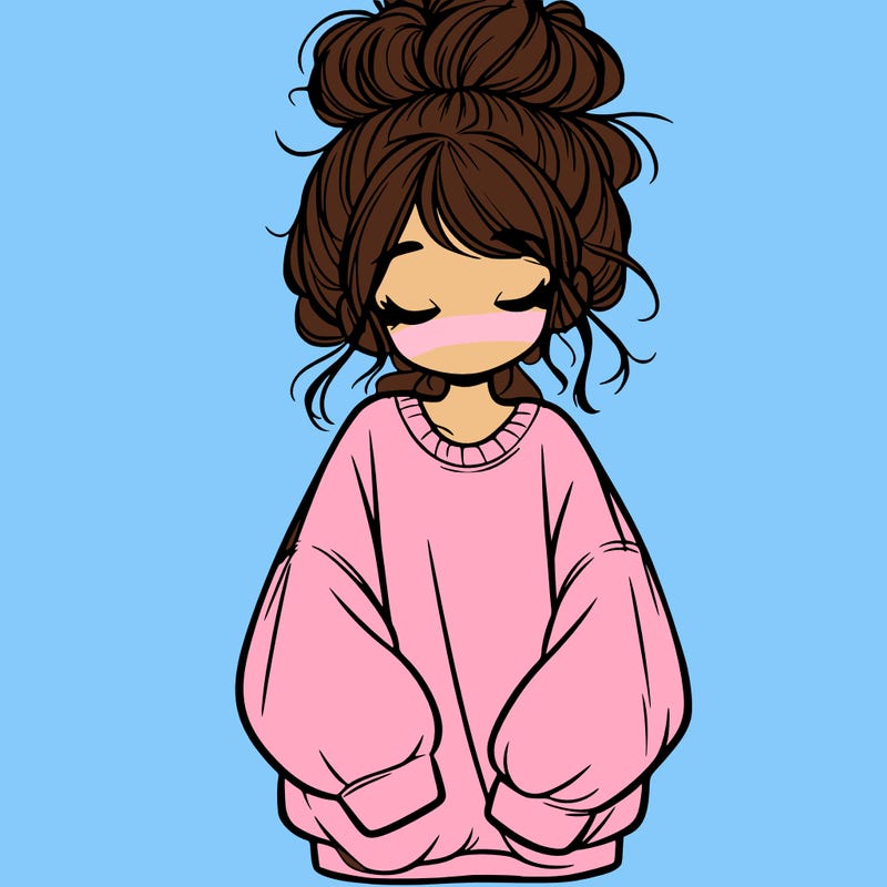 girl with baggy sweatshirt and messy bun